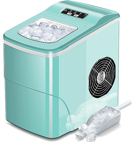 AGLUCKY Ice Makers Countertop with Self-Cleaning, 26lbs/24hrs, 9 Cubes Ready in 6 Mins, Portable Ice Machine with 2 Sizes Bullet Ice/Ice Scoop/Basket for Home/Kitchen/Office/Bar/Party, Green