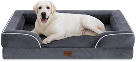 Comfort Expression Orthopedic Dog Bed for Extra Large Dogs 45x35 Inch, Waterproof Egg Crate Foam XL Pet Bed with Removable Bolsters, Dog Couch with Washable Cover & Non-Slip Bottom, Dark Grey