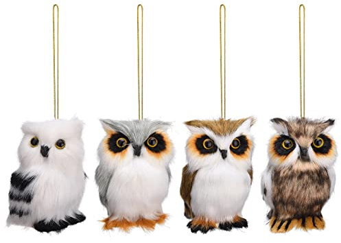 4 Stück Plüsch-Eulen-Weihnachtsdekoration Zum Aufhängen, Verschiedene Pelzige Eulen-Figuren, Weihnachtsschmuck für Baumsimulation, Kunstpelz, Waldtier-Ornamente, Plüsch-Eulen-Modell(4 Stück)
