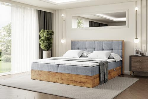 ALTDECOR Boxspringbett mit H4-Matratze Lolli 7-200x200 - Grau | Lattenrost, Topper, Boxspringbett mit Bettkasten, Bett mit Stauraum, Doppelbett, Polsterbett