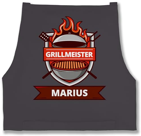 Schürze - Grillschürze Herren - Grillmeister mit Name I Geschenkideen zum Vatertag I Grill Geschenk Papa I Geschenke Männer Grillen - 85x69 - Anthrazit - grillzubehör personalisierte schürzen