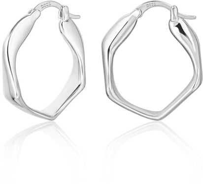 Gold/Silber 925 Creolen Ohrringe Damen Minimalist Geometrie Creolen Ohrring | ALEXCRAFT Gold/Silber 925 Creolen Ohrringe Damen Minimalist Geometrie Creolen Ohrring Glänzende Leichte Hypoallergen Schmuck