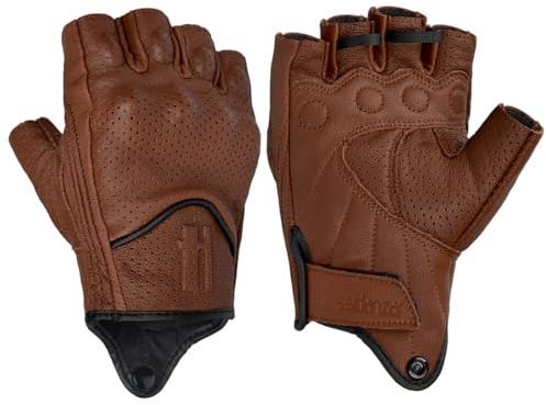 Harssidanzar Motorradhandschuhe für Herren, Ziegenleder, perforiert, Motorrad-Reithandschuhe CM044UK, Sattel, Größe L