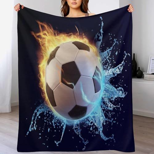 Couverture Polaire avec Motif De Football, en Flannel Douce Chaude Et Confortable, pour Canapé Ou Lit. Linge De Lit Couvre-lit Couverture（130×180cm）