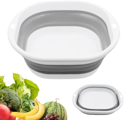 YAZHED Collapsible Washbasin 1 Piece Space Saving Portable Laundry Basin for Laundry Basin Vegetable Basin Washbasin Footbasin Dishwashing Basin Grey Plastic Square Basin Small 2.5L