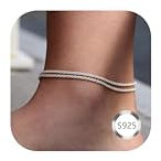 CASSIECA Fußkette Damen Silber 925, Fussketten für Frauen Einstellbar Geschichtet Silberstücke Wasserdicht Fußkettchen Damen Geschichtetes Herz Perlen Tennis Fußkettchen Fußschmuck Silber