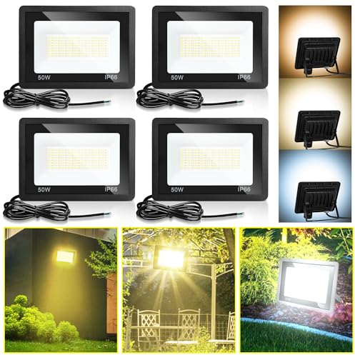 Jopassy LED Strahler Außen 4X 50W dimmbar LED Fluter Scheinwerfer IP65 Wasserdicht Außenstrahler 3000/4000/6500k LED Flutlicht für Sportplatz Rasenflächen Hinterhof Auffahrt Garage Flur Garten