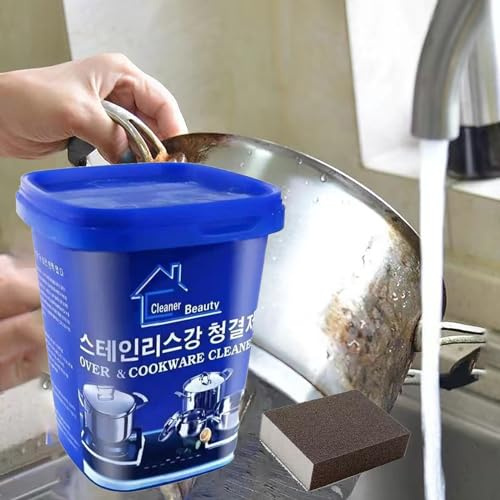 Xnchhou Powerful Stainless Steel Cleaning Paste with 1 Brush,Cookware Rust Removal Black-Scale Detergent,Multi-purpose Cleaner & Polish Removes Household Universal Cleaning Paste for Removing Rust