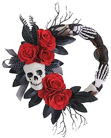 IMIKEYA 3pcs Halloween Wreath Skull Flower Skeleton Porch Garland Front Door Ornament