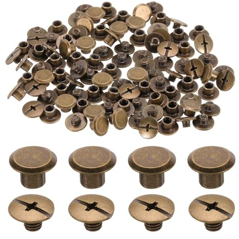 sourcing map 50set M5 x 4mm Chicago Screw Metal Phillips Head Binding Screws Post Nail Rivet Stud Screw Rivets for DIY Leather Belt Bag Craft Bookbinding, Bronze