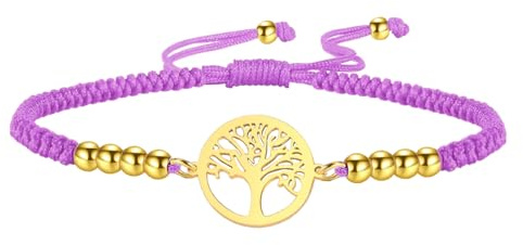 Amaxer Bracelet en corde tressée Arbre de Vie pour femmes Arbre généalogique Arbre de Vie Découpé Perle réglable Breloque en corde tressée Bracelet d'amitié, taille unique, Acier inoxydable, Pas de