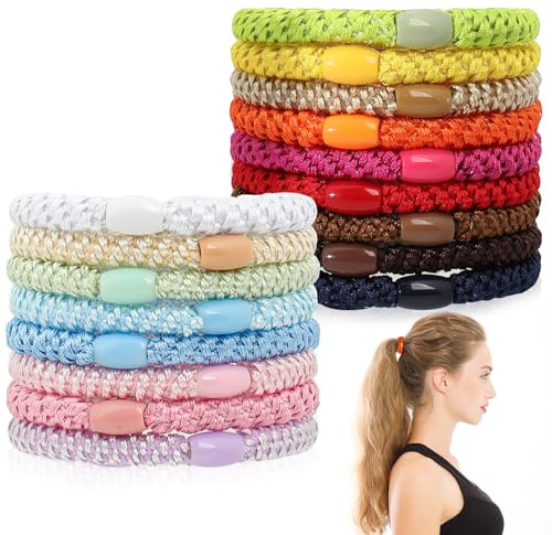 17 stycken hårsnoddar original hårband flickor elastiska flätgummi utan metall flätat hårsnodd för kvinnor för tunt tjockt medium långt hår (röd-flerfärgad)