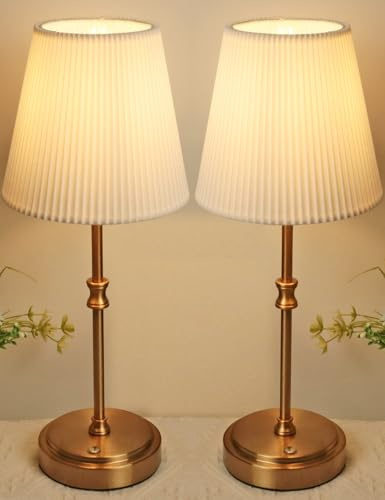 HSLighting Cordless Table lamp Touch Control, 2 Pack Battery Operated Fabric Shade Desk Lamp with Brightness 5%-100% Stepless Dimmable Rechargeable Bedside Lamp for Dining Room Bedroom Bedside Bar