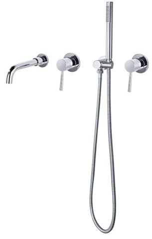 Badewanne Armatur Mischbatterie Dusche Unterputz Chrom Zweigriff Wannenmischer Brausebatterie 360° Drehbarer Auslauf Wannenmischer mit Handbrause und Brauseschlauch