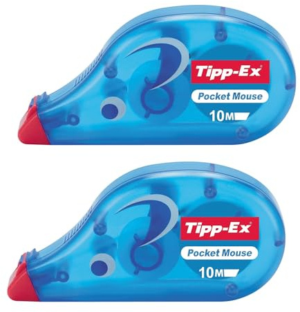 DLM Direct Tipp-Ex Pocket Mouse Correction Tape 10m Tear-Resistant Plastic Tape Easy Application No Pressing Needed Instant Dry Protective Cap Clean Corrections for Office and School Multipack (2)
