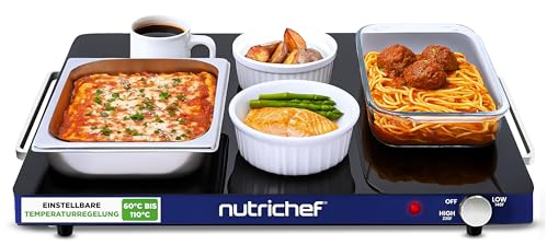 NutriChef Electric Warming Tray | Glass Surface Hot Serving Tray | Adjustable Temperature 140°F to 230°F | Energy Efficient & Space Saving | Perfect for Buffets,Parties & More | 21.2 x 16.5 IN | Blue