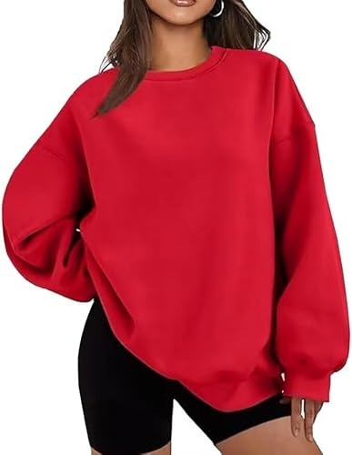 LACOZY Felpe da Donna a Maniche Lunghe Girocollo Casual Maglioni Pullover Oversize Sciolti Autunno Top Giubbotti, Rosso, L