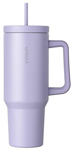 VINSUN Mug Isotherme avec Paille et Poignée 1200ml - Acier Inoxydable, Double Paroi Isolée, Boissons Chaudes et Froides, Sans BPA - Tasse Isotherme pour Voyage, Voiture