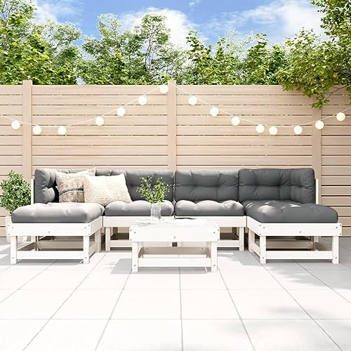 KTHLBRH 7-TLG. Garten-Lounge-Set mit Kissen Weiß Massivholz Gartenmöbel-Sets Balkonmöbel-Sets Outdoor-Möbel-Sets Terrassenmöbel-Sets für Terrasse, Garten, Balkon