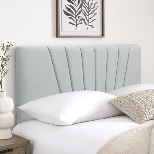 HB-1 Headboards for Beds – Sunrise 24'' Divan Bed Headboard – Headboards for Divan Beds, Bedroom & Hotel Furniture, Elegant Soft Plush Fabric Head Board (Light Silver Plush, 5FT King)