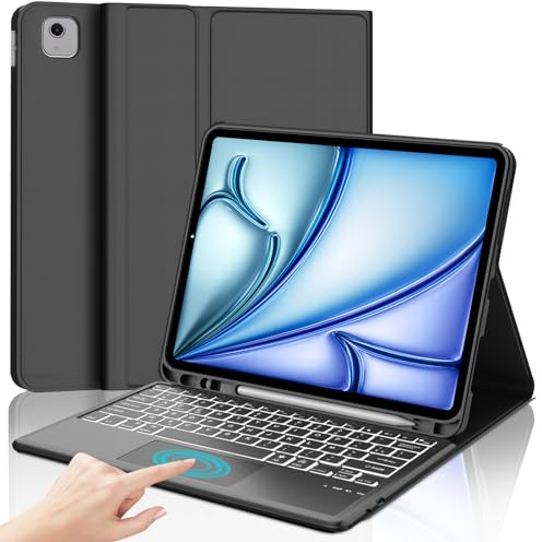 JADEMALL Tastiera con Trackpad per iPad Air 13 2025 M3/2024 M2, Italiano ‎QWERTY Tastiera Retroilluminata Bluetooth Staccabile con Touchpad per iPad Air 13 2025/2024 (M3/M2), Nero