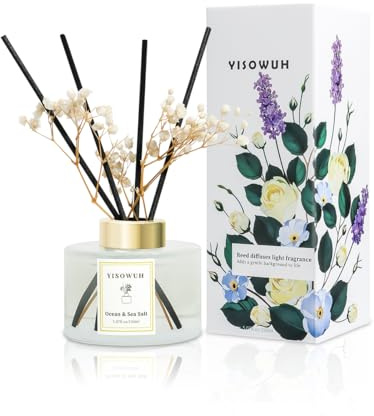 YISOWUH Ambientadores de hogar - difusor de Aromas - Sal Marina 150 ml Difusor de aceites Esenciales con 8 Varillas, Fragancia Duradera para el hogar
