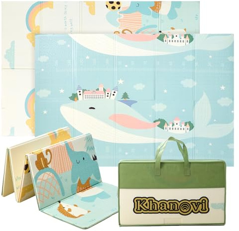 Khanovi - Alfombra Bebe Acolchada Plegable 120x180 cm - Alfombra Gateo Bebe Plegable y Reversible - Impermeable y Antideslizante - Seguro para Gateo y Parque Infantil - Fácil de Limpiar y Guardar