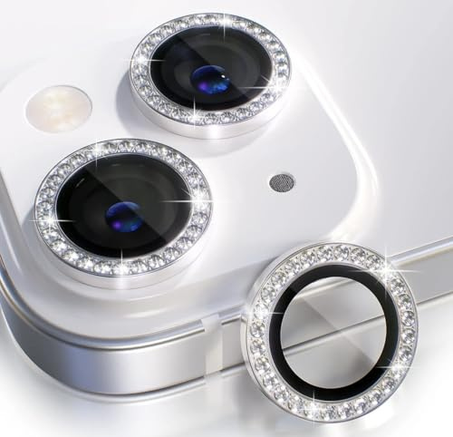 KK KENIK Camera Lens Protector For iPhone 13/13Mini, Diamond Crystal Ring Design, 9H Tempered Glass,Waterproof,Scratch-proof For iphone 13/13Mini Camera Lens Protector (Silver)