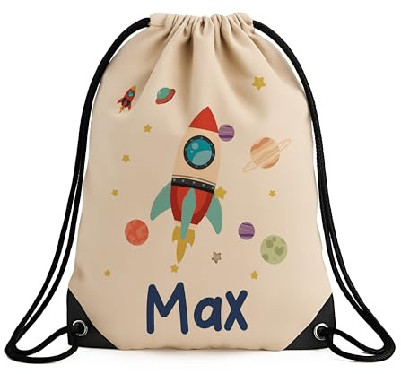 Personalisierter Turnbeutel Kinder mit Namen – Robuster Jutebeutel mit Kordelzug & verstärkten Ecken – Schulranzen, Sportbeutel Mädchen & Jungen – Turnbeutel Kindergarten - [33x45 cm]