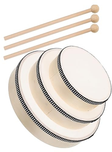 Parliky 3 pièces Tambourin Main Bois Instrument de Percussion Portable pour Adultes et Prise Antidérapante pour Musique Danse et Performance Scénique