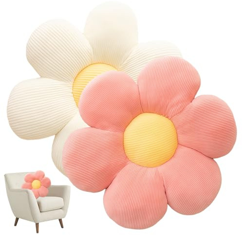 BAIFULAI 2 cuscini per fiore: 40 cm, motivo floreale, Tatami, morbido cuscino per pavimento floreale, cuscino confortevole per soggiorno, camera da letto, divano (bianco e rosa)