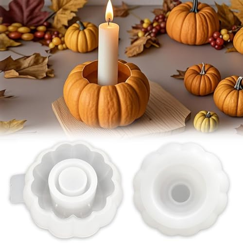 TZEKING Kürbis Silikonformen,Gießformen Kerzenhalter,Gießformen Silikon Kürbis,3D Halloween Silikonform,Thanksgiving Silikon Gießform für Kerzenhalter,Erntedankfest Herbstdeko