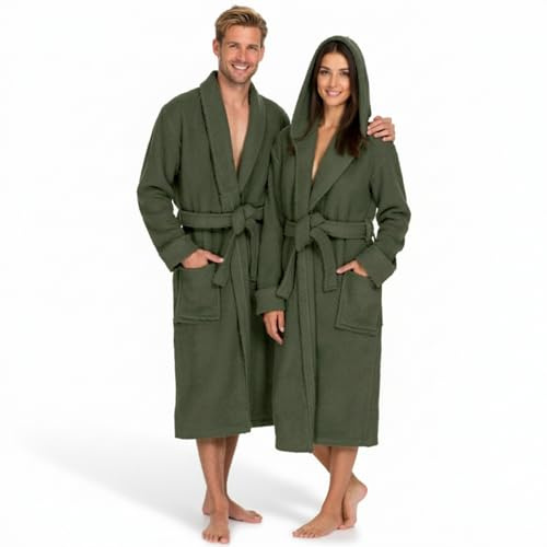 BOSKIMO Albornoz de Baño Unisex con Capucha 100% Algodón OEKO-TEX – Bata para Hombre y Mujer – Rizo Americano – Suave y muy Absorbente