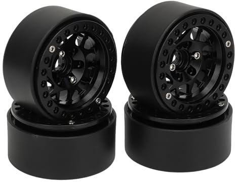 Alomejor Durable Aluminum Alloy 1.9in Beadlock Wheel Rims, Improve Performance Fit for Axial SCX10 SCX10 II, 4pcs Rc Crawler Rims Set (Black)
