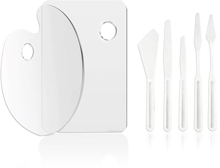7PCS Malpalette Klare Acryl, 20 x 30 cm, Palette Malen Oval, Rechteckig, Acrylfarben zum Mischen mit Schutzfolie, Inklusive 5 Malmesser und Malspachtel für Acrylmalerei