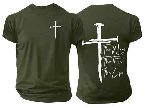 Kristna tröjor för män kortärmad toppar vägen sanningen livet brev tryckt Kristus kors grafisk rund hals herr t-shirts slim fit fitness t-shirts, Svartaktig grön, M