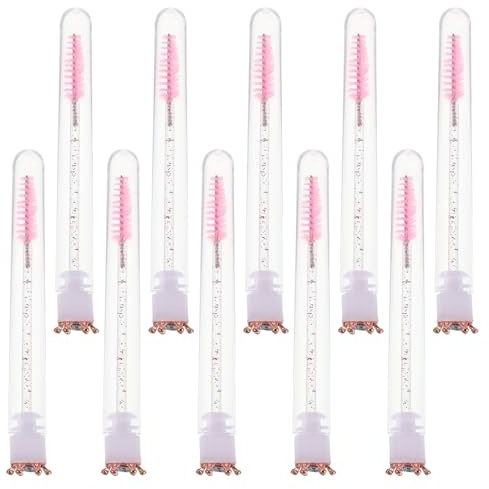 Healvian 10 St Ögonfransborstar med Hylsa Multifunktionell Mascaraapplikator med Glittrande Rosa Kristallhandtag Hygienisk och Bärbar Sminkborste för Ögonfransförlängning och Resekit