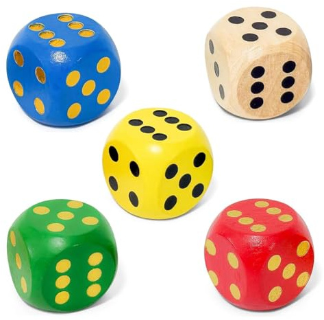 PHYNDR 5 Stück Würfel Groß, 3cm Natur Holz Spielwürfel, Holz Farbige Würfel Bunt, 5 Farben, Würfelspiel Kniffel Holzwürfel für Brettspiele Zuhause Partyspiel Mathematik