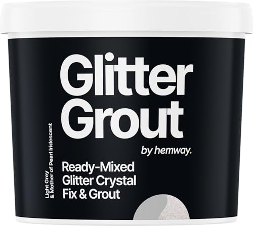 Hemway Mother of Pearl Iridescent Glitter with Light Grey Grout 2.5L / 4.5kg Ready Mixed Glitter Grout & Fix | Floor, Wall & Tile Adhesive, Water-Resistant, Anti-Mould, Easy to Use & Fast-Drying