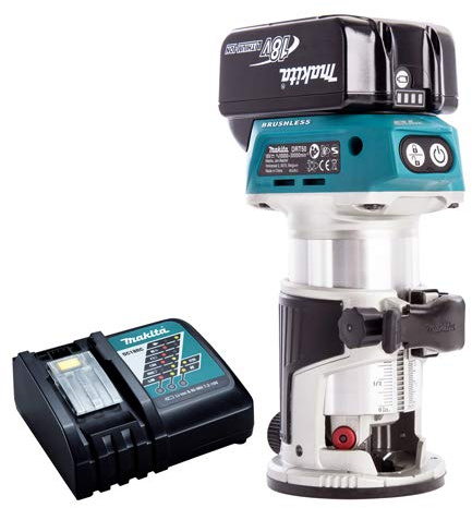 Makita DRT50ZX4 18V Brushless Router Trimmer with 1 x 5.0Ah BL1850 Battery & DC18RC Charger