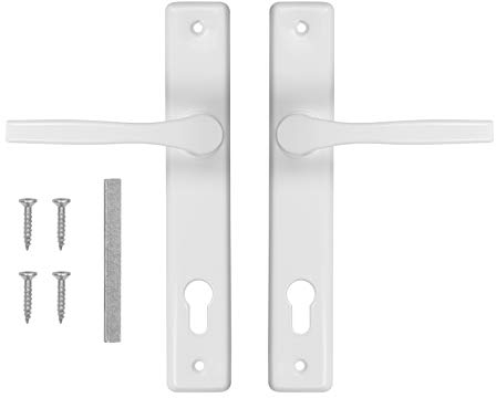 ADGO Set di maniglie per porta, 72 pezzi, sinistra destra, maniglia per porta, maniglia per porta, in alluminio zincato, manico per una serratura stretta su un piatto lungo dipinto (bianco)