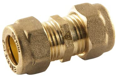 Wärmer System Brass Compression Straight Connector Fittings for Plumbing and Heating Systems, 10mm x 10mm, Pack of 2, Gold