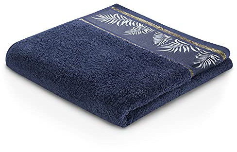AmeliaHome Toalla de Mano 100% algodón, 30 x 50 cm, Cenefa, Toalla de Invitados, helechos, Azul Oscuro