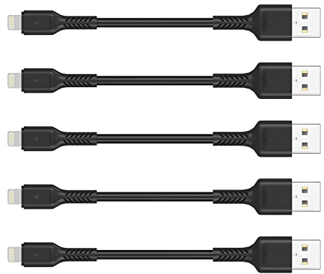 0,1m iPhone Ladekabel Kurz, 5Pack USB A auf Lightning kabel 10 cm Original iPhone schnellladekabel Kompatibel für Apple iPhone13 12 11 Pro Max Xs Xr X 8 7 6 Plus SE iPad Air/Mini (10CM, Schwarz)