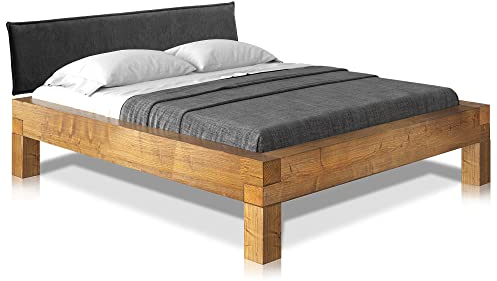 moebel-eins CURBY 4-Fuß-Balkenbett mit Polsterkopfteil, Material Massivholz, Thermo-Fichte