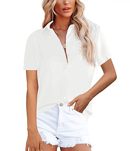 NONSAR Chemise élégante à Manches Courtes et col relevé, Blouse pour Le Bureau, Haut décontracté, pour Femme