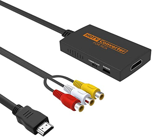 yoxxzus RCA to HDMI Converter, AV to HDMI Adapter with HDMI Cable for N64/SNES/GAME CUBE/WII/PS1/PS2/XBOX/DVD ect.