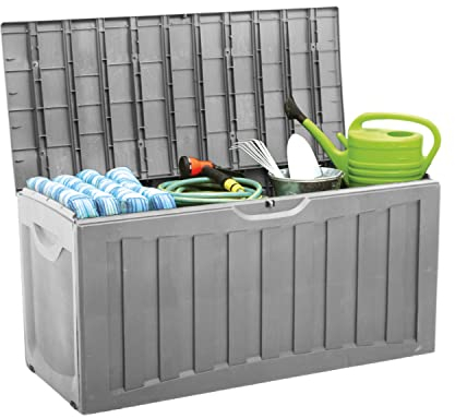 7H SEVEN HOUSE Baúl Exterior de Resina | Arcón Exterior para Jardín, Terraza o Balcón | Impermeable | Baúl para Objetos y Juguetes | 340 litros | 118x53x57cm