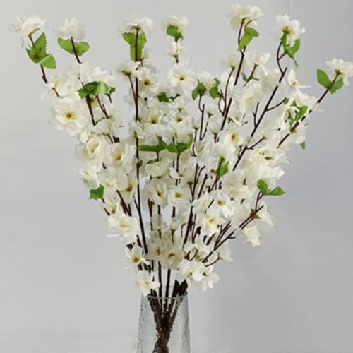 OUKEYI 8 rami di pesco artificiali, fiori di pesco finti, fiori di pesca in seta, piante finte per fai da te, giardino, casa, decorazione per feste di nozze (bianco)