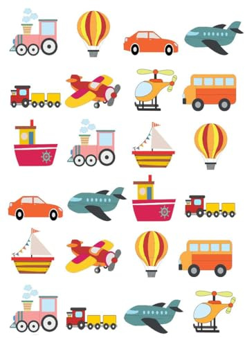 24 x Transport Edible Wafer/Rice Paper Cupcake Toppers Cake Decorations Plane Car Bus Boat Train Hot Air Balloon Transportation
